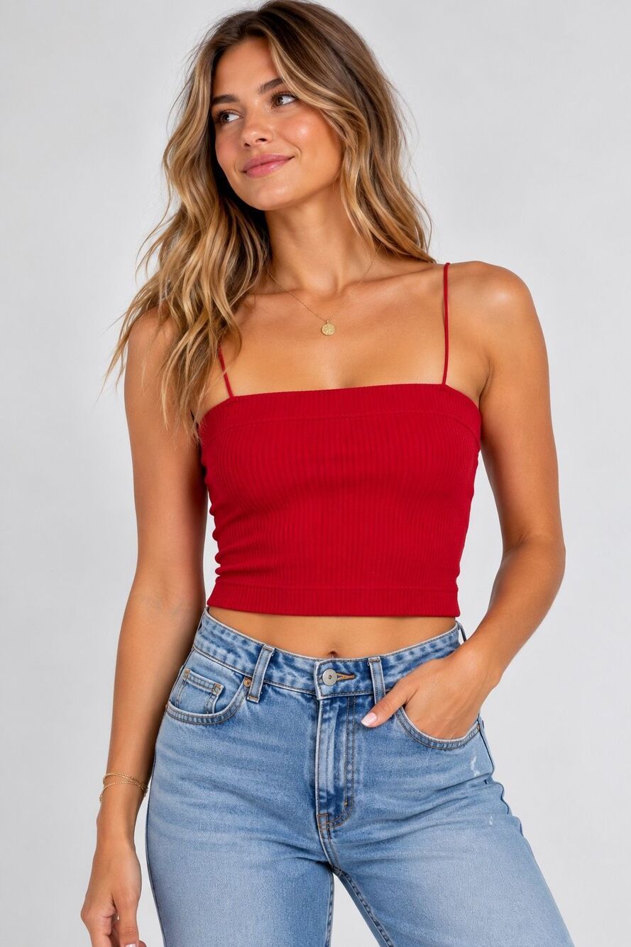 Buckle Willow & Root Red Cropped Ribbed Tank Size XS/S